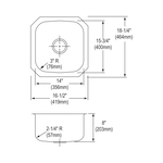 Elkay® DXUH1618 Dayton® Bar Sink, Radiant Satin, Round Shape, 14 in L x 15-3/4 in W Bowl x 8 in D Bowl, 16-1/2 in L x 18-1/4 in W x 8 in H, Stainless Steel