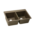 Elkay® ELG3322MC0 Classic® Kitchen Sink, Mocha, Rectangle Shape, 14-1/4 in Left, 14-1/4 in Right L x 16-7/16 in Left, 16-7/16 in Right W x 9-1/2 in Left, 9-1/2 in Right D Bowl, 5 Faucet Holes, 33 in L x 22 in W x 9-1/2 in H, Quartz