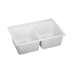 Elkay® ELG3322WH0 Classic® Kitchen Sink, White, Rectangle Shape, 14-1/4 in Left, 14-1/4 in Right L x 16-7/16 in Left, 16-7/16 in Right W x 9-1/2 in Left, 9-1/2 in Right D Bowl, 5 Faucet Holes, 33 in L x 22 in W x 9-1/2 in H, Quartz