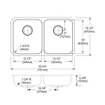 Elkay® ELUHAD311855 Lustertone™ Classic Kitchen Sink, Rectangle Shape, 13-1/2 in Left, 13-1/2 in Right L x 16 in Left, 16 in Right W Bowl x 5-3/8 in Left, 5-3/8 in Right D Bowl, 30-3/4 in L x 18-1/2 in W x 5-3/8 in H