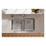 Elkay® ELUHAD311855 Lustertone™ Classic Kitchen Sink, Rectangle Shape, 13-1/2 in Left, 13-1/2 in Right L x 16 in Left, 16 in Right W Bowl x 5-3/8 in Left, 5-3/8 in Right D Bowl, 30-3/4 in L x 18-1/2 in W x 5-3/8 in H