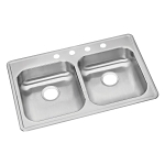 Elkay® GE233223 Dayton® Kitchen Sink, Satin, Rectangle Shape, 14 in Left, 14 in Right L x 15-3/4 in Left, 15-3/4 in Right W x 5-1/4 in Left, 5-1/4 in Right D Bowl, 3 Faucet Holes, 33 in L x 22 in W x 5-3/8 in H, Stainless Steel