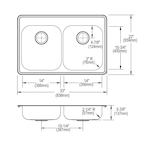 Elkay® GE233223 Dayton® Kitchen Sink, Satin, Rectangle Shape, 14 in Left, 14 in Right L x 15-3/4 in Left, 15-3/4 in Right W x 5-1/4 in Left, 5-1/4 in Right D Bowl, 3 Faucet Holes, 33 in L x 22 in W x 5-3/8 in H, Stainless Steel