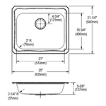 Elkay® GECR25213 Celebrity Kitchen Sink, Brushed Satin, Rectangle Shape, 21 in L x 15-3/4 in W x 5-1/4 in D Bowl, 3 Faucet Holes, 25 in L x 21-1/4 in W x 5-3/8 in H, Stainless Steel