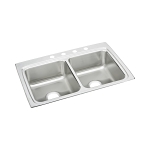 Elkay® LR33223 Lustertone™ Classic Kitchen Sink, Rectangle Shape, 13-1/2 in Left, 13-1/2 in Right L x 16 in Left, 16 in Right W Bowl x 7-3/4 in Left, 7-3/4 in Right D Bowl, 3 Faucet Holes, 33 in L x 22 in W x 8-1/8 in H, Stainless Steel