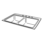 Elkay® LR33223 Lustertone™ Classic Kitchen Sink, Rectangle Shape, 13-1/2 in Left, 13-1/2 in Right L x 16 in Left, 16 in Right W Bowl x 7-3/4 in Left, 7-3/4 in Right D Bowl, 3 Faucet Holes, 33 in L x 22 in W x 8-1/8 in H, Stainless Steel