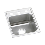 Elkay® LRAD1517653 Lustertone™ Classic Kitchen Sink, Rectangle Shape, 12 in L x 12 in W Bowl x 6-3/8 in D Bowl, 3 Faucet Holes, 15 in L x 17-1/2 in W x 6-1/2 in H, Stainless Steel