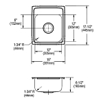Elkay® LRAD1517653 Lustertone™ Classic Kitchen Sink, Rectangle Shape, 12 in L x 12 in W Bowl x 6-3/8 in D Bowl, 3 Faucet Holes, 15 in L x 17-1/2 in W x 6-1/2 in H, Stainless Steel