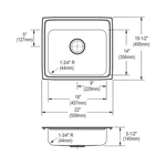Elkay® LRAD2219554 Lustertone™ Classic Kitchen Sink, Rectangle Shape, 18 in L x 14 in W Bowl x 5-3/8 in D Bowl, 4 Faucet Holes, 22 in L x 19-1/2 in W x 5-1/2 in H, Stainless Steel