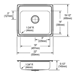 Elkay® LRAD2219554 Lustertone™ Classic Kitchen Sink, Rectangle Shape, 18 in L x 14 in W Bowl x 5-3/8 in D Bowl, 4 Faucet Holes, 22 in L x 19-1/2 in W x 5-1/2 in H, Stainless Steel