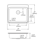 Elkay® LRAD2522653 Lustertone™ Classic Kitchen Sink, Rectangle Shape, 21 in L x 15-3/4 in W Bowl x 6-1/8 in D Bowl, 3 Faucet Holes, 25 in L x 22 in W x 6-1/2 in H, Stainless Steel