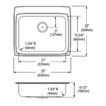 Elkay® LRAD2522653 Lustertone™ Classic Kitchen Sink, Rectangle Shape, 21 in L x 15-3/4 in W Bowl x 6-1/8 in D Bowl, 3 Faucet Holes, 25 in L x 22 in W x 6-1/2 in H, Stainless Steel