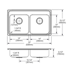 Elkay® LRAD3319653 Lustertone™ Classic Kitchen Sink, Rectangle Shape, 14 in Left, 14 in Right L x 14 in Left, 14 in Right W Bowl x 6-3/8 in Left, 6-3/8 in Right D Bowl, 3 Faucet Holes, 33 in L x 19-1/2 in W x 6-1/2 in H, Stainless Steel