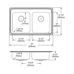 Elkay® LRAD3321653 Lustertone™ Classic Kitchen Sink, Rectangle Shape, 13-1/2 in Left, 13-1/2 in Right L x 16 in Left, 16 in Right W Bowl x 6-3/8 in Left, 6-3/8 in Right D Bowl, 3 Faucet Holes, 33 in L x 21-1/4 in W x 6-1/2 in H