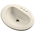 Gerber® 12-834-CH-09 Self-Rimming Bathroom Sink With Consealed Front Overflow, Maxwell®, Oval Shape, 4 in Faucet Hole Spacing, 21 in W x 17-7/8 in D x 8-1/2 in H, Drop-In Mount, Vitreous China, Biscuit, Import