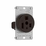 EATON Arrow Hartâ„¢ Eaton Wiring Devices 1254-BOX Single Straight Blade Receptacle, 250 VAC, 50 A, 2 Poles, 3 Wires, Black