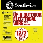 Southwire® 13055921 Type UF-B Building Wire With Ground Wire, Coil Packaging, 600 V, (2) 12 AWG Solid Copper Conductor, 25 ft L, Gray