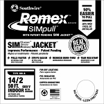 Southwire® Romex® SIMpull® 28827422 Type NM-B Sheathed Cable With Ground Wire, Coil Packaging, 600 V, (2) 14 AWG Solid Copper Conductor, 50 ft L, White