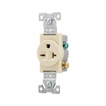 EATON Arrow Hart® 1876V-BOX Auto Grounding Single Straight Blade Receptacle, 250 V AC, 20 A, 2 Poles, 3 Wires, Ivory