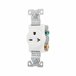 EATON Arrow Hart™ Eaton Wiring Devices 1876W-BOX Single Straight Blade Receptacle, 250 V AC, 20 A, 2 Poles, 3 Wires, White