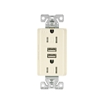 EATON TR7755LA-K-L TR7755 Grounding Combination USB Charger With Tamper Resistant Duplex Receptacle, 125 V AC, 15 A, 2 Poles, 3 Wires, Light Almond