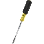 Klein® Cushion-Grip® 600-6 Heavy Duty Screwdriver, 5/16 in Slotted Point, Steel Shank, 10.938 in OAL, Rubber Handle, Polished Chrome, ANSI/ASME Specified