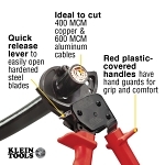 Klein® 63060 Ratcheting Cable Cutter, 400 kcmil, 600 kcmil, 1-1/8 in Cable/Wire, 10-1/4 in OAL, Hardened Steel Jaw