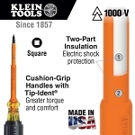 Klein® 662-7-INS Screwdriver, #2 Square Point, 11.313 in OAL, Plastic Handle, Black Oxide, ASTM F1505