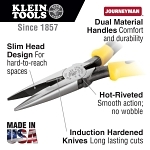 Klein® Journeyman™ J203-8 Heavy Duty Long Nose Plier, Tool Steel Jaw, 2.313 in L x 1 in W Jaw, 8.563 in OAL, 1/8 in W Tip