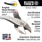 Klein® Journeyman™ J248-8 Angled Nose Hot-Riveted Cutting Plier, 0.813 in L x 1.188 in W x 0.813 in THK Jaw Tool Steel Jaw Short Jaw, 8-1/8 in OAL