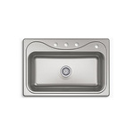 Sterling® 24912-4-NA Self-Rimming Kitchen Sink With SilentShield® Technology, Southhaven®, Luster Bowl/Satin Deck, Rectangle Shape, 29-3/16 in L x 15-1/16 in W x 8 in D Bowl, 4 Faucet Holes, 33 in L x 22 in W x 8-5/16 in H, 20 ga Stainless Steel