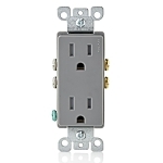 Leviton® Decora® T5325-GY Duplex Self-Grounding Tamper-Resistant Straight Blade Receptacle, 125 V AC, 15 A, 2 Poles, 3 Wires, Gray