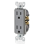 Leviton® Decora® T5325-GY Duplex Self-Grounding Tamper-Resistant Straight Blade Receptacle, 125 V AC, 15 A, 2 Poles, 3 Wires, Gray