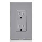 Leviton® Decora® T5325-GY Duplex Self-Grounding Tamper-Resistant Straight Blade Receptacle, 125 V AC, 15 A, 2 Poles, 3 Wires, Gray