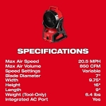 Milwaukee® 0818-20 PACKOUT™ Brushless Fan, 18 V