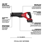 Milwaukee® 2821-22 M18 FUEL™ SAWZALL® Cordless Reciprocating Saw Kit With Integrated Work Light, Keyless Adjustable Shoe and Keyless Blade Clamp, 1-1/4 in L Stroke, 0 to 3000 spm, 18 V DC, 18 in OAL