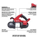 Milwaukee® M18 FUEL™ 2829-20 Compact Cordless Portable Band Saw, 3-1/4 in Cutting, 35-3/8 in L Blade, 18 VDC, Li-Ion Battery