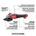 Milwaukee® M18 FUEL™ 2980-22 Braking Small Cordless Angle Grinder Kit With Paddle Switch Kit, 6 in Dia Wheel, 5/8 in Arbor/Shank, 18 V, Li-Ion Battery, Paddle Switch