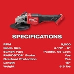 Milwaukee® M18 FUEL™ 2980-22 Braking Small Cordless Angle Grinder Kit With Paddle Switch Kit, 6 in Dia Wheel, 5/8 in Arbor/Shank, 18 V, Li-Ion Battery, Paddle Switch