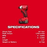 Milwaukee® 3692-22CT Compact Brushless Drill Driver Tool, 18 V, 2 Ah Battery Lithium-ion Li-Ion Battery, Metal Chuck Type, 1/2 in Chuck Size, 5.7 in Length, 7.95 in Height, 2.2 in Width, 1700 rpm Speed, 550 in-lb Torque