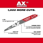 Milwaukee® SAWZALL® AX™ 48-00-5227 Tapered Back Reciprocating Saw Blade, 12 in L, 5 TPI, Carbide Body, Universal/Toothed Edge Tang