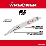 Milwaukee® SAWZALL® The Wrecker™ 48-00-5706 Demolition Straight Back Reciprocating Saw Blade, 9 in L x 1 in W, 8 TPI, Bi-Metal Body, Universal/Toothed Edge Tang