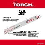 Milwaukee® SAWZALL® The Torch™ 48-00-5789 Demolition Straight Back Reciprocating Saw Blade, 12 in L x 1 in W, 18 TPI, Bi-Metal Body, Universal/Toothed Edge Tang