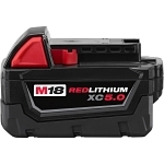 Milwaukee® M18™ REDLITHIUM™ 48-11-1850 Rechargeable Cordless Battery Pack, 5 Ah Li-Ion Battery, 18 V DC Charge, For Use With M18™ Cordless Power Tool