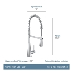 Moen® 5925SRS Sleek™ Pre-Rinse Spring Pulldown Kitchen Faucet, 1.5 gpm Flow Rate, Spot Resist® Stainless Steel, 1 Handles, 1 or 3 Faucet Holes, Function: Traditional, Import