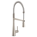 Moen® 5925SRS Sleek™ Pre-Rinse Spring Pulldown Kitchen Faucet, 1.5 gpm Flow Rate, Spot Resist® Stainless Steel, 1 Handles, 1 or 3 Faucet Holes, Function: Traditional, Import