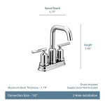 Moen® 6150 Gibson™ Centerset Bathroom Faucet, Polished Chrome, 2 Handles, Metal Pop-Up Drain, 1.2 gpm Flow Rate