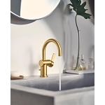 Moen® 6221BG CIA™ Lavatory Faucet, 1.2 gpm Flow Rate, 4-7/8 in H Spout, 1 Handle, Lift Rod Drain, 1/3 Faucet Holes, Brushed Gold