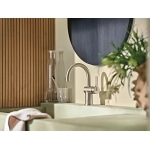 Moen® 6221BN CIA™ Lavatory Faucet, 1.2 gpm Flow Rate, 4-7/8 in H Spout, 1 Handle, Lift Rod Drain, 1/3 Faucet Holes, Brushed Nickel