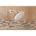Moen® 6345 Rainshower Shower Head With Brass Swivel Ball Assembly, 2 gpm Flow Rate, 1 Spray, Wall Mount, 8 in Head, Import